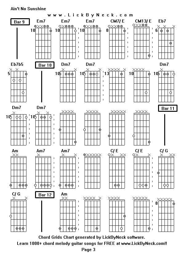 Chord Grids Chart of chord melody fingerstyle guitar song-Ain't No Sunshine,generated by LickByNeck software.